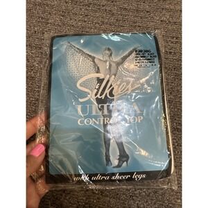 VTG NOS SEALED Silkies Ultra Control Top Size Large Off Black 030306 Pantyhose